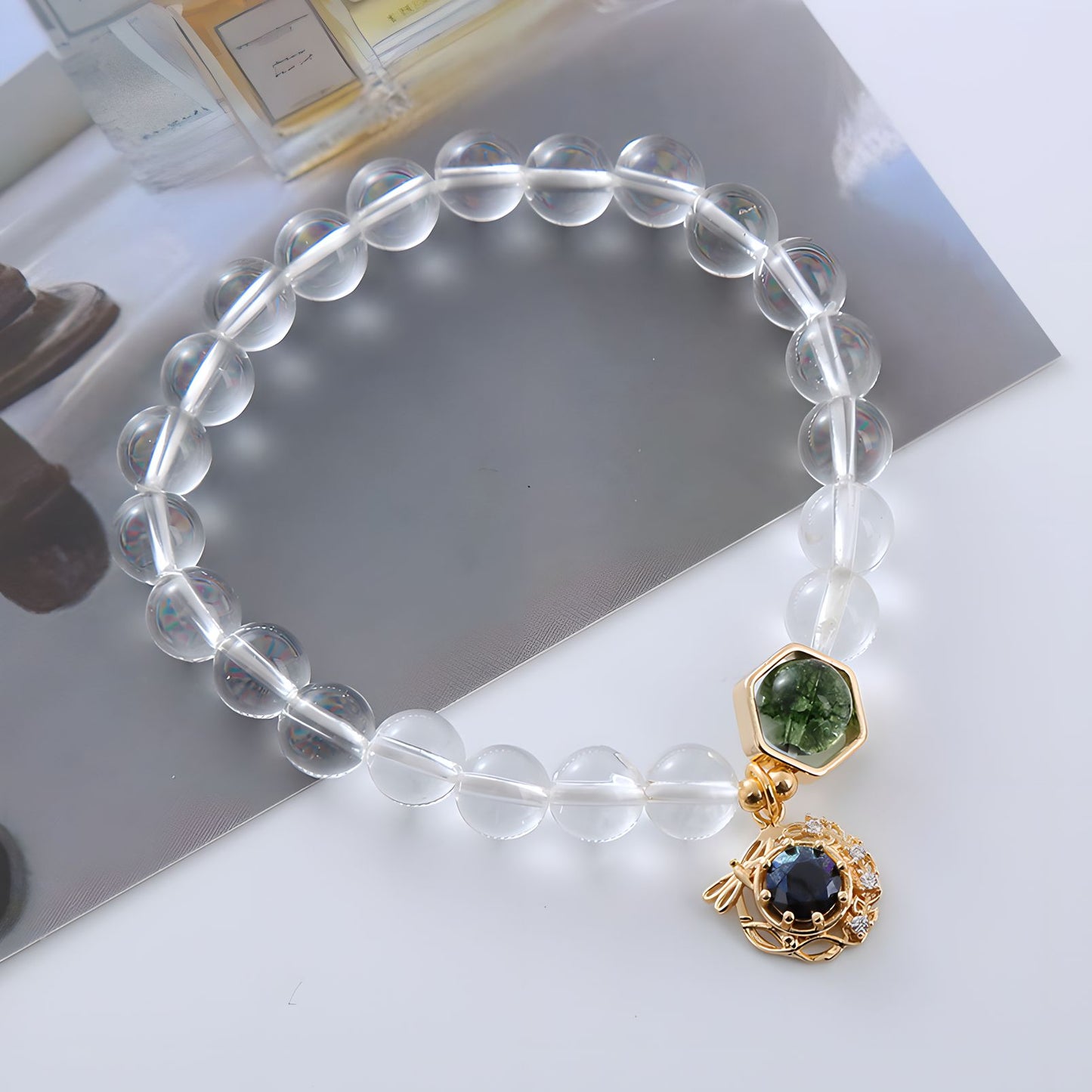 Pulsera de cuentas de cristal de cuarzo transparente Luxyin Sabina