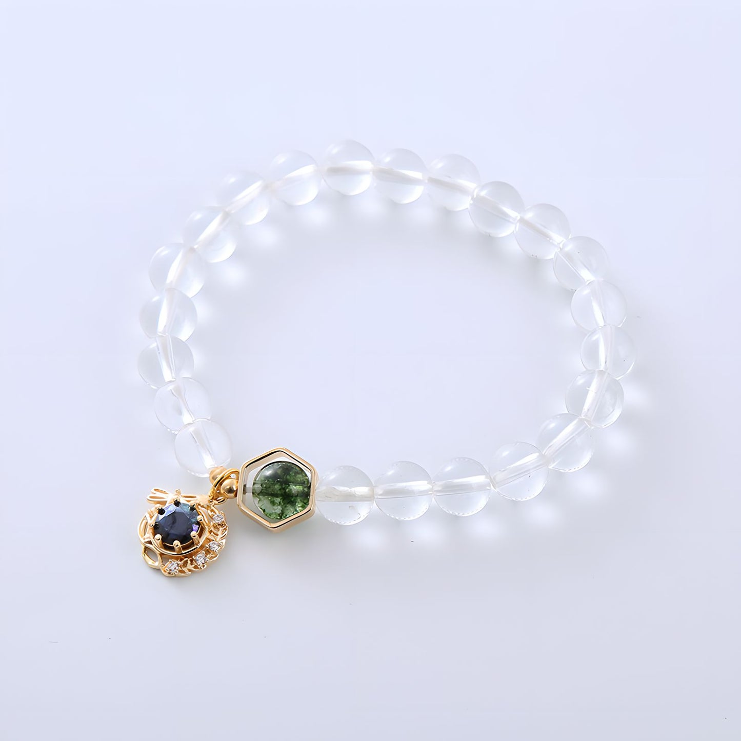 Pulsera de cuentas de cristal de cuarzo transparente Luxyin Sabina