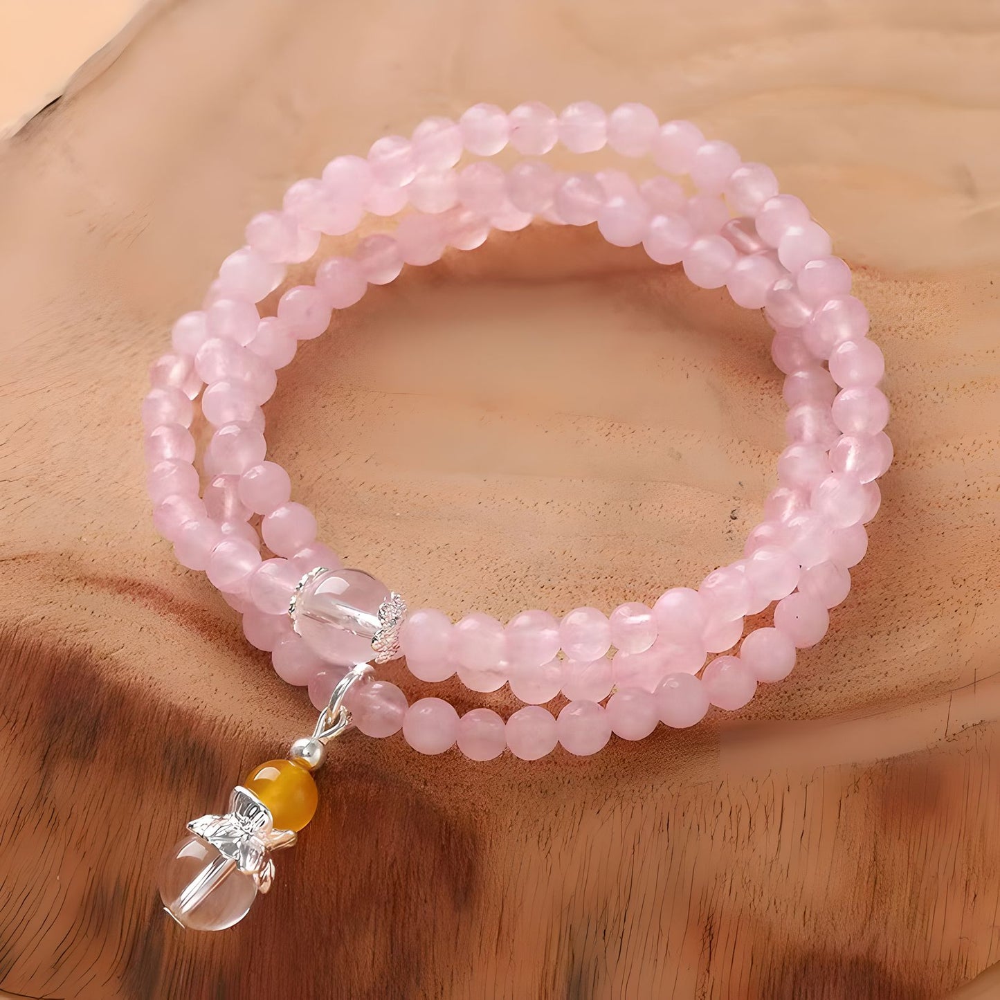 Pulsera de cuentas de cristal de cuarzo rosa Luxyin Spring