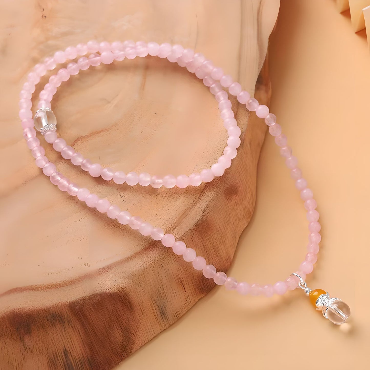 Pulsera de cuentas de cristal de cuarzo rosa Luxyin Spring
