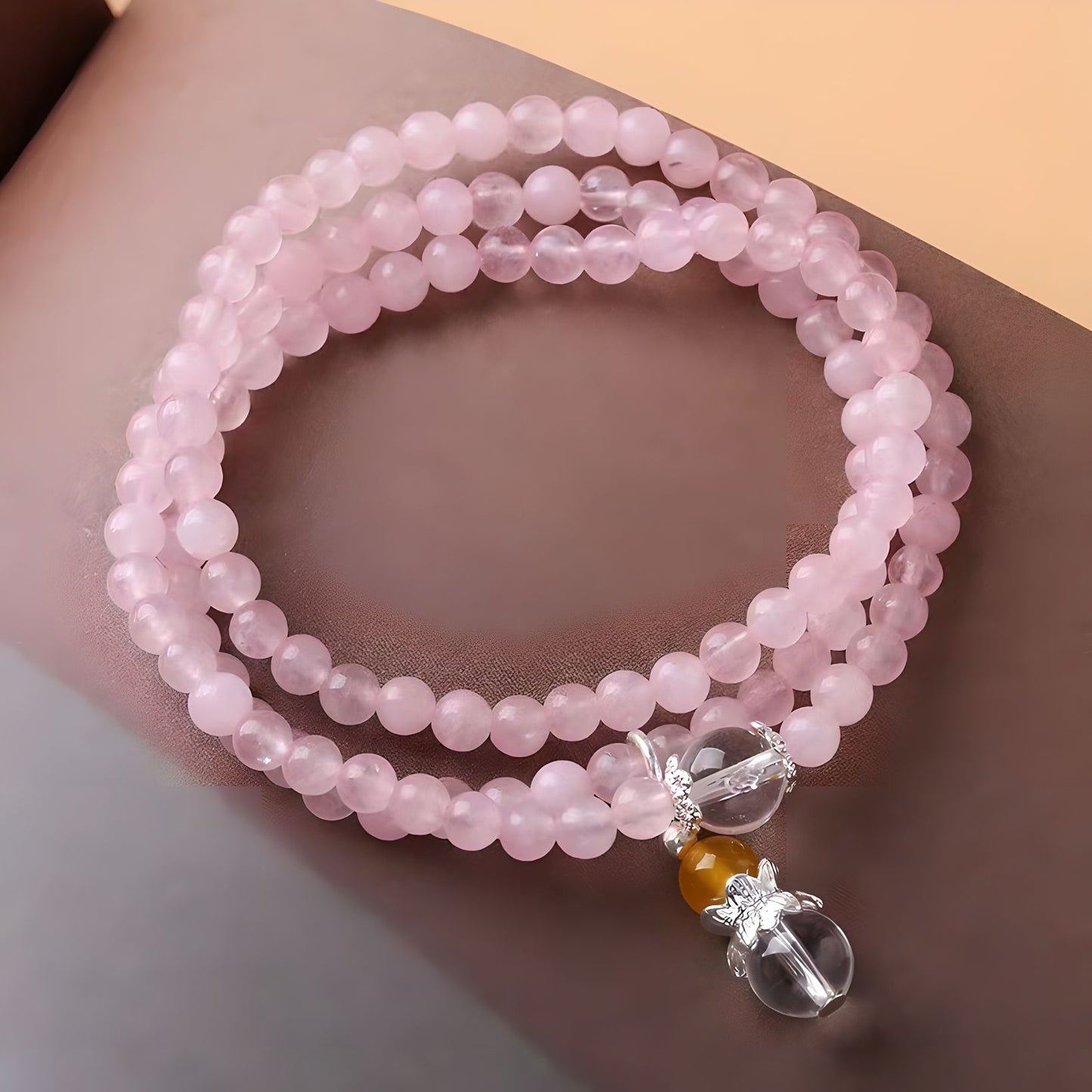 Pulsera de cuentas de cristal de cuarzo rosa Luxyin Spring