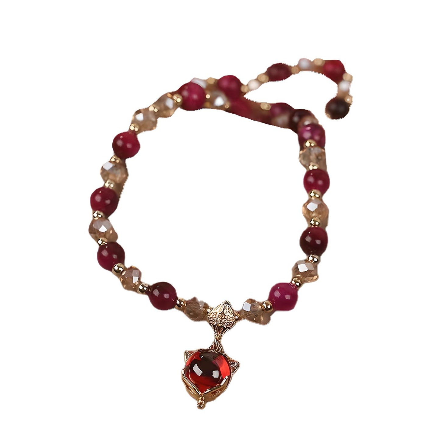 Luxyin Susie Pulsera de cuentas de piedra de ojo de tigre con colgante de zorro