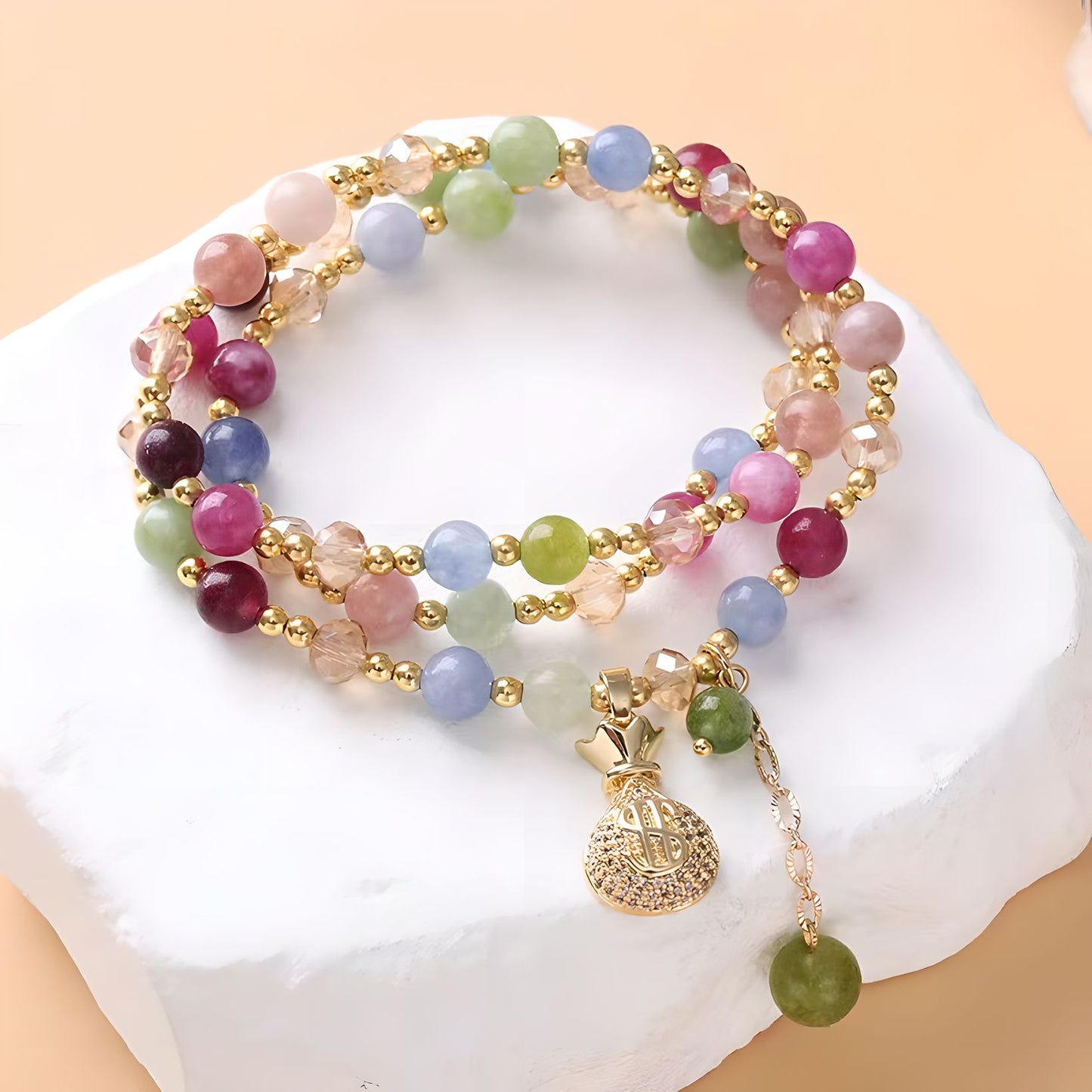 Luxyin Verna Rainbow Tourmaline Crystal Bead Bracelet