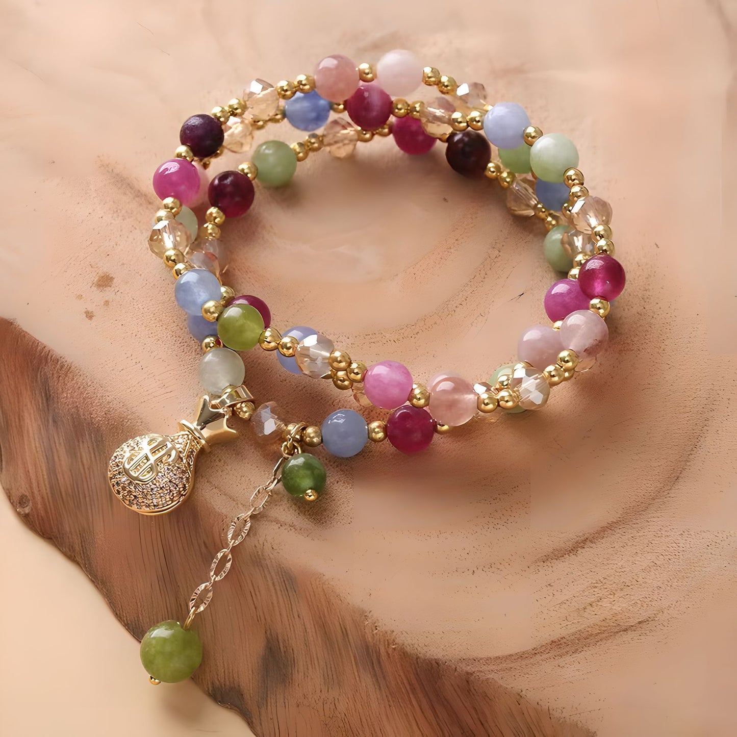 Luxyin Verna Rainbow Tourmaline Crystal Bead Bracelet