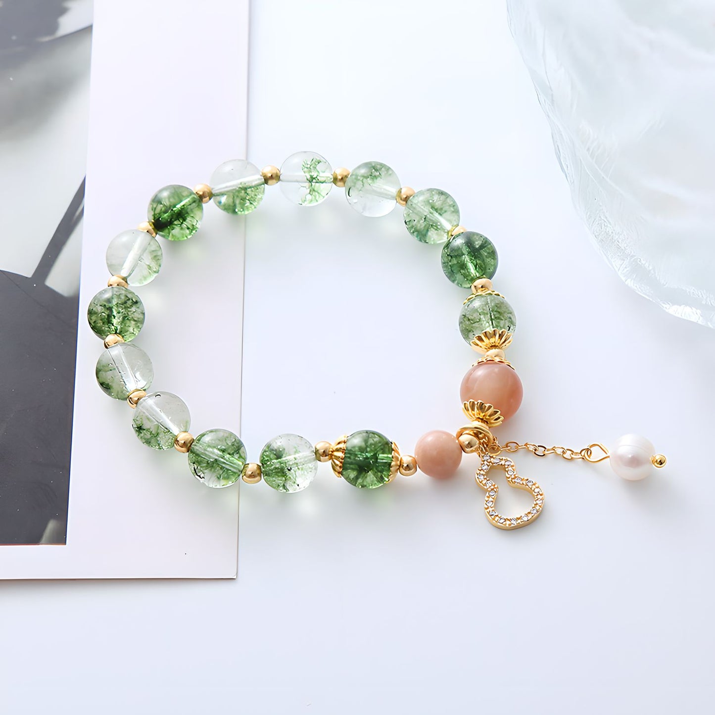 Luxyin Yuri Green Phantom Quartz Crystal Bead Bracelet