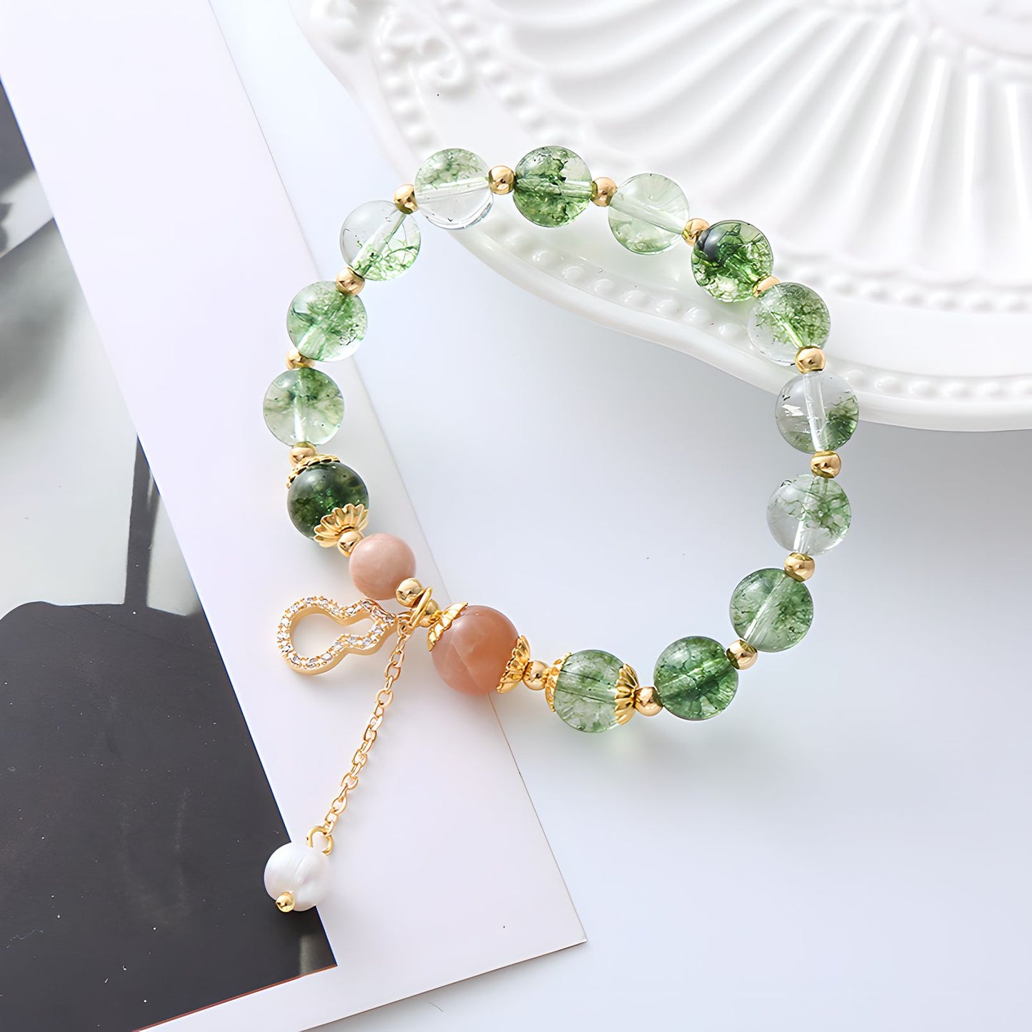 Luxyin Yuri Green Phantom Quartz Crystal Bead Bracelet