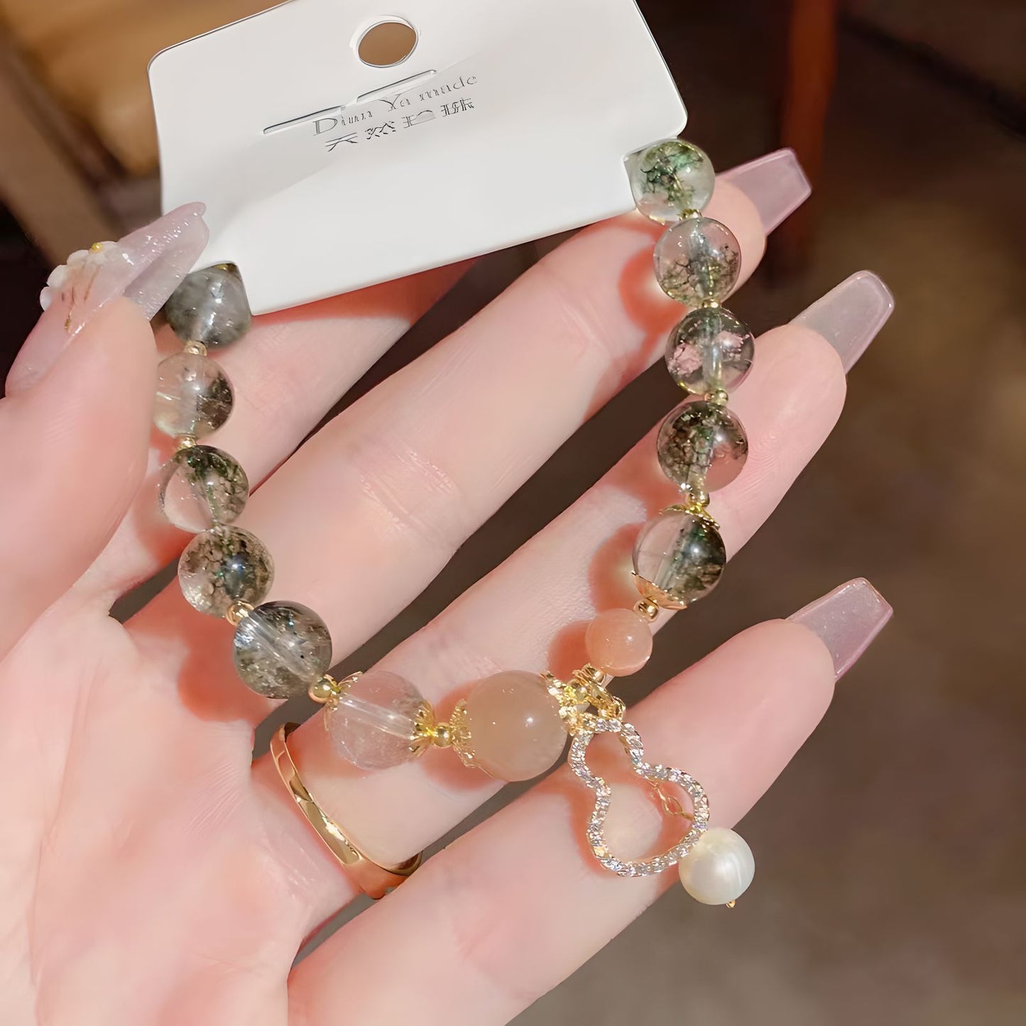 Luxyin Yuri Green Phantom Quartz Crystal Bead Bracelet