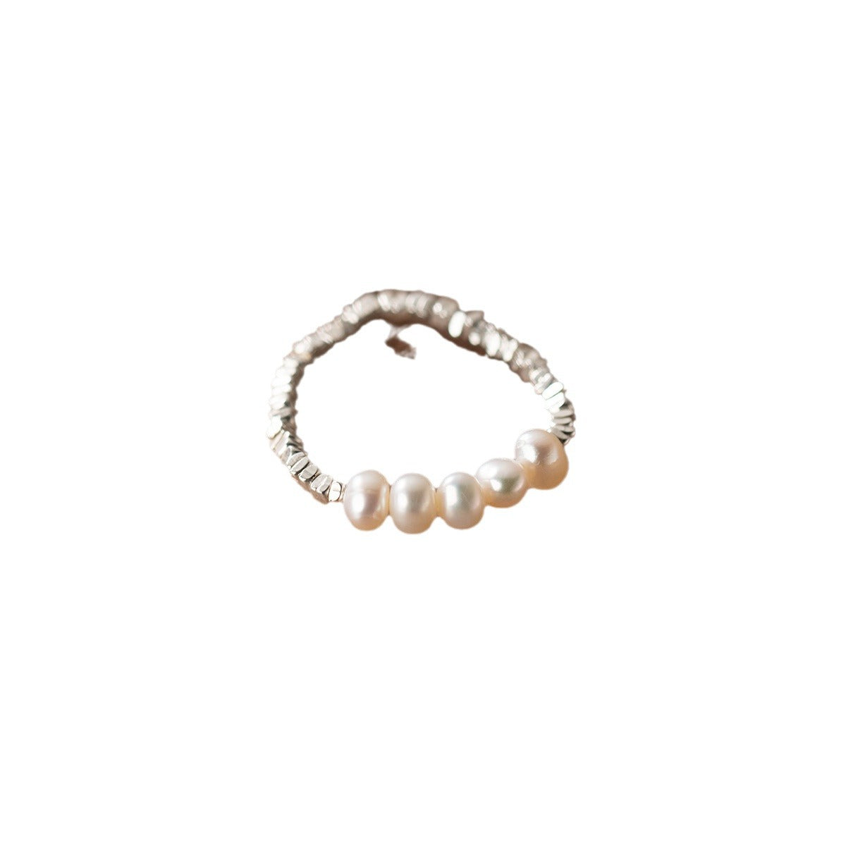S925 Sterling Silver Crushed Pearl Minimalist Ring