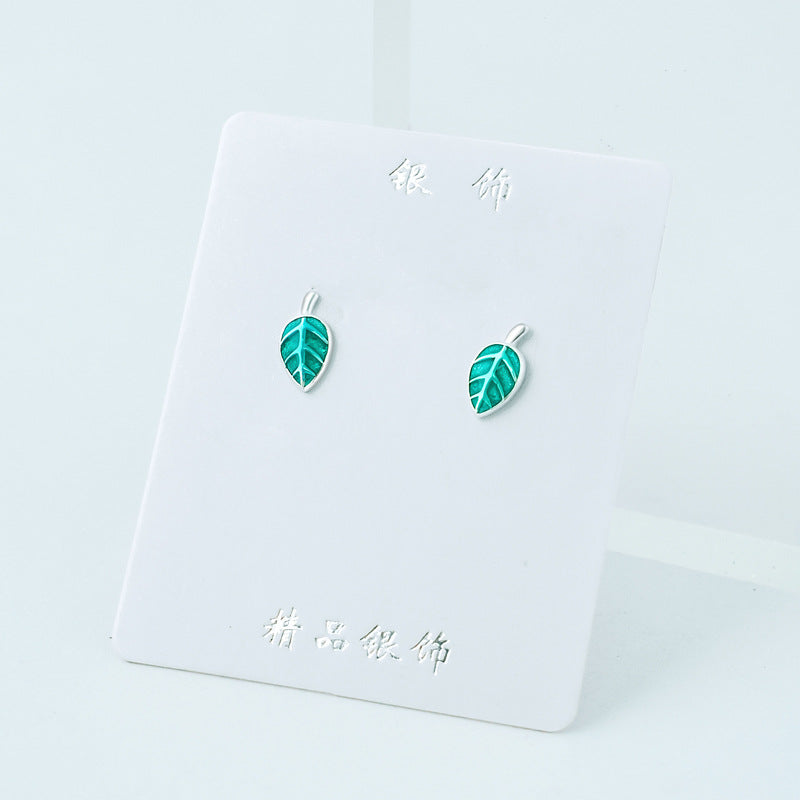 Luxyin 925 Sterling Silver Green Leaf Stud Earrings