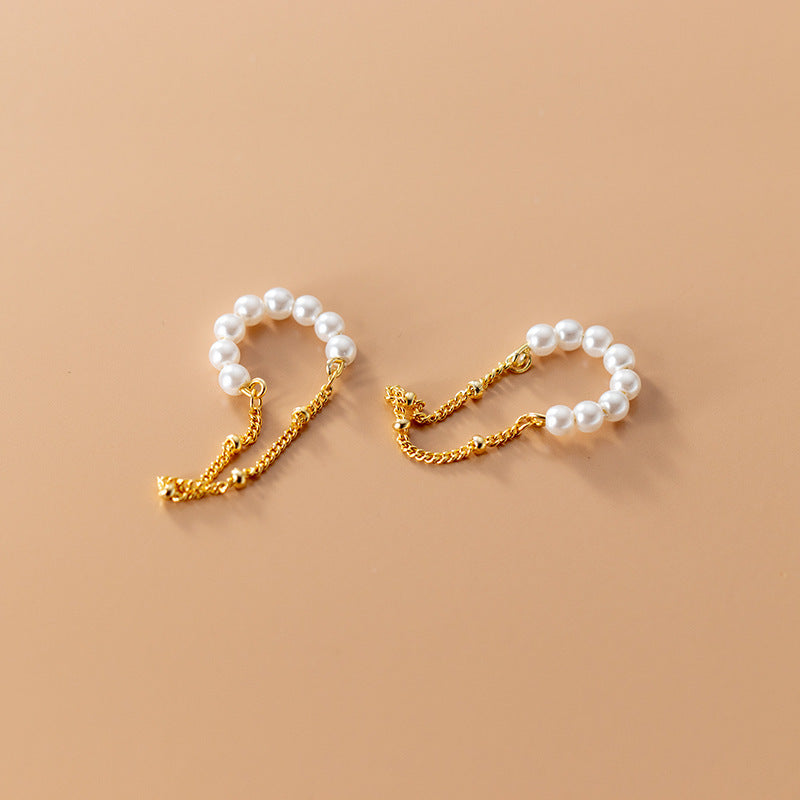 S925 Silver No Piercing Pearl Chain Ear Clips