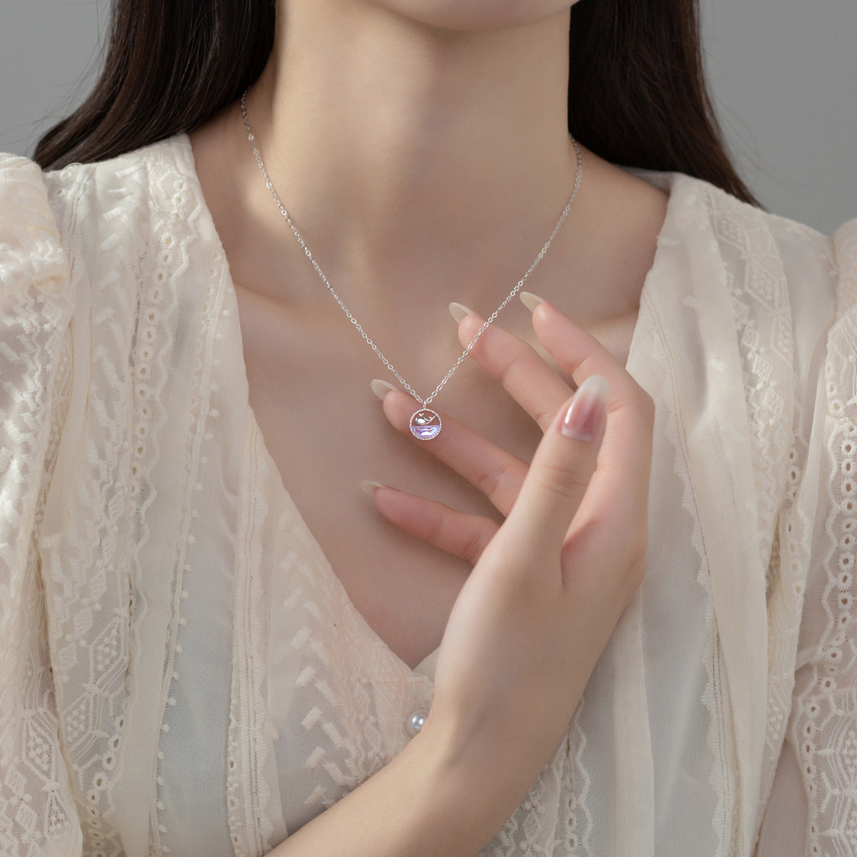 Luxyin S925 Sterling Silver Sparkling Whale Necklace