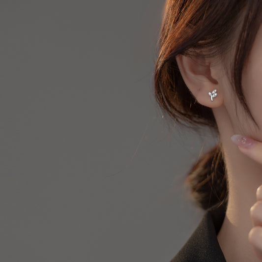 S925 Sterling Silver Leaf Stud Earrings with Zircon