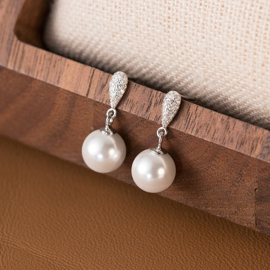 Luxyin S925 Silver Sparkling Teardrop Pearl Stud Earrings