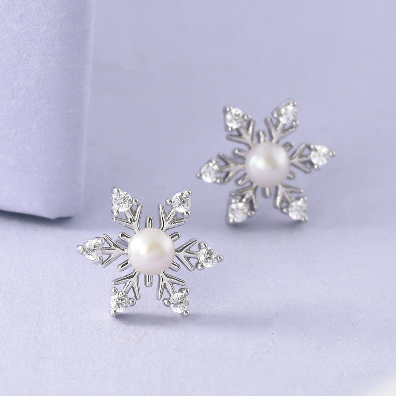 Luxyin Snowflake Sparkle 925 Silver Stud Earrings