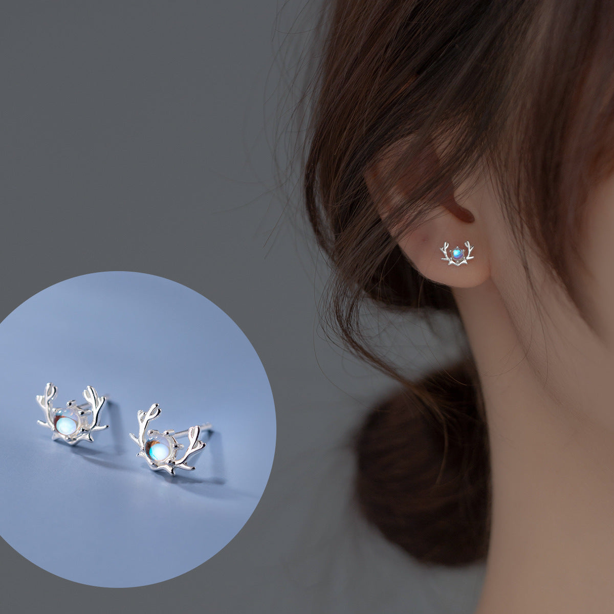 Luxyin 925 Sterling Silver Reindeer Antler Stud Earrings with Crystal Beads