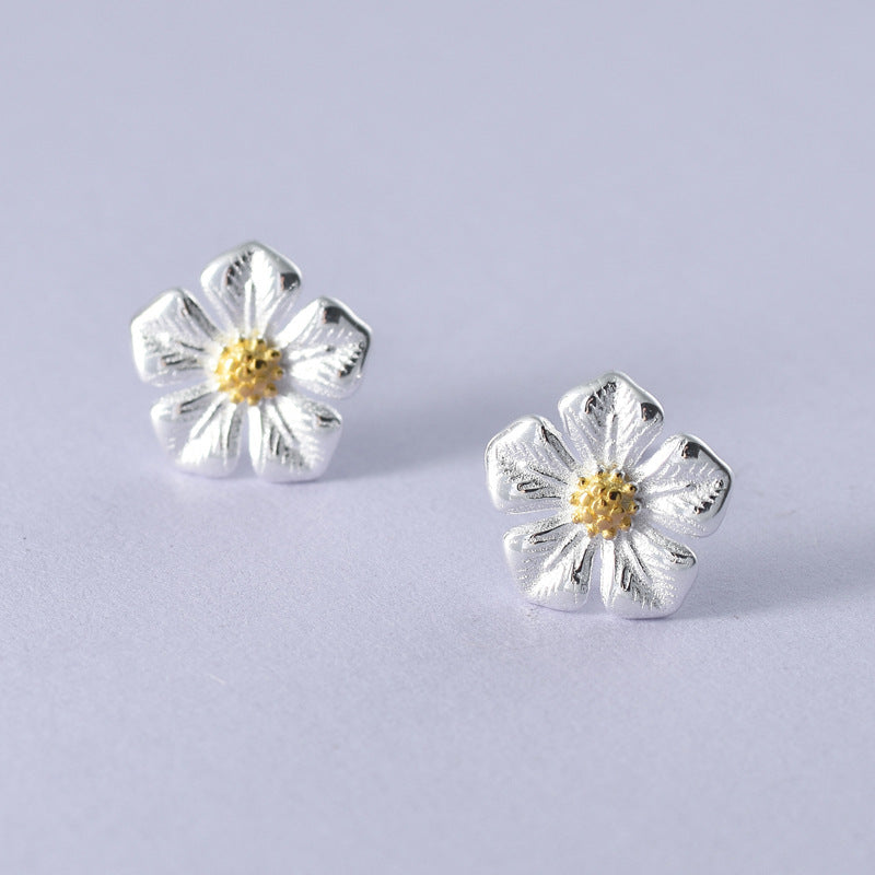 Luxyin 925 Sterling Silver Five-Petal Flower Stud Earrings