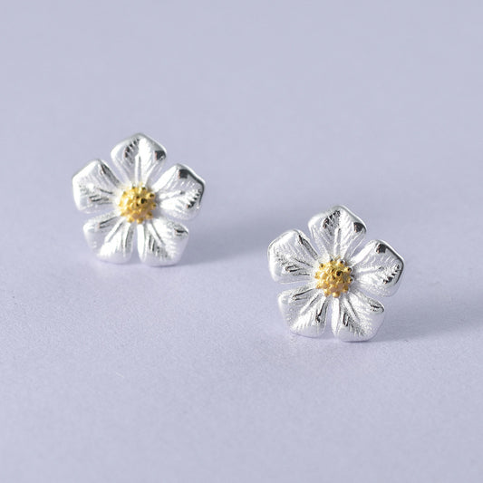 Luxyin 925 Sterling Silver Five-Petal Flower Stud Earrings