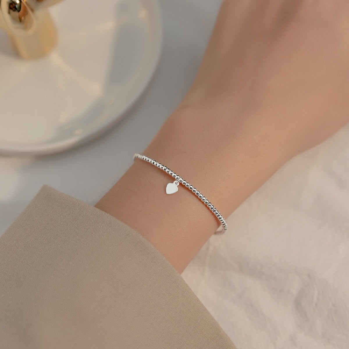 Luxyin S925 Silver Curved Tube Bead Bracelet - Korean Chic ✨