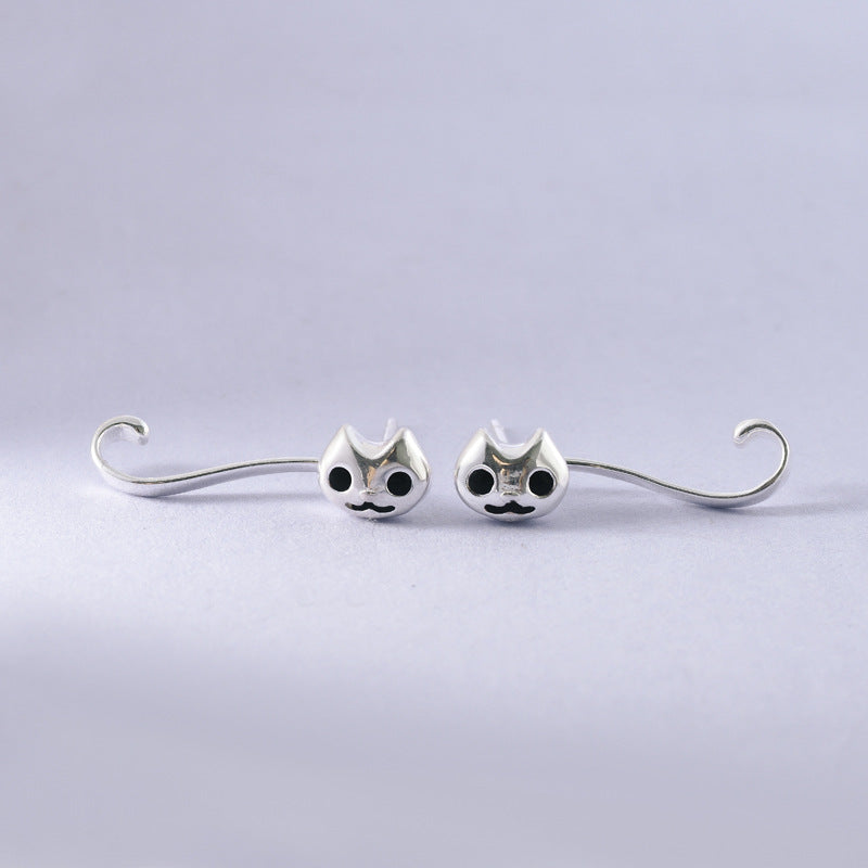 Luxyin Sterling Silver Playful Kitty Stud Earrings