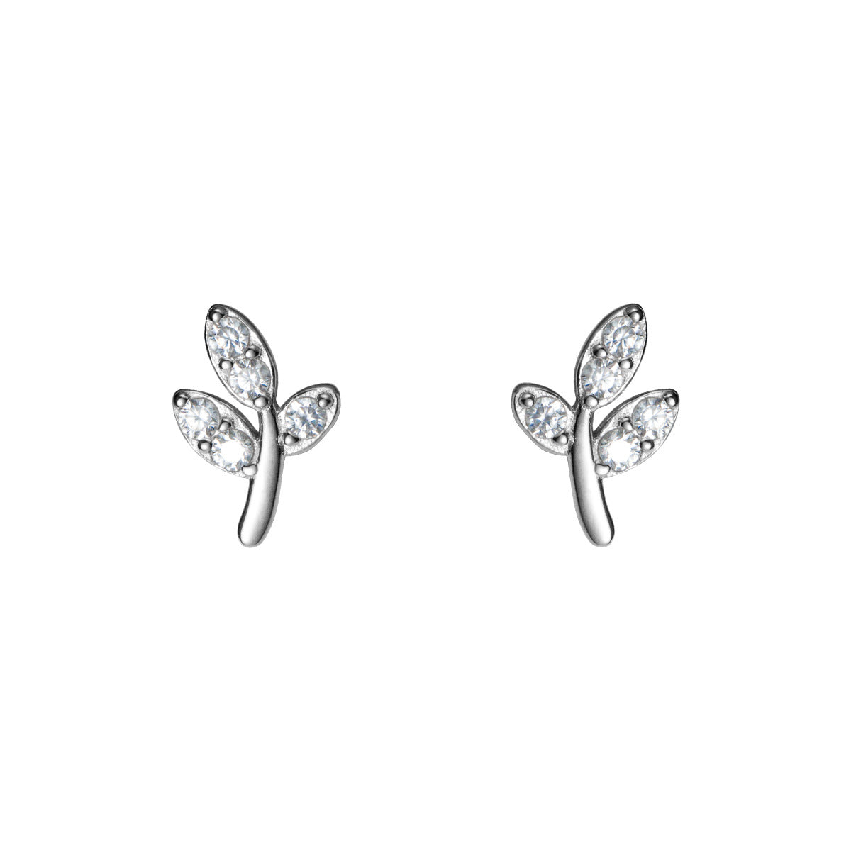 S925 Sterling Silver Leaf Stud Earrings with Zircon