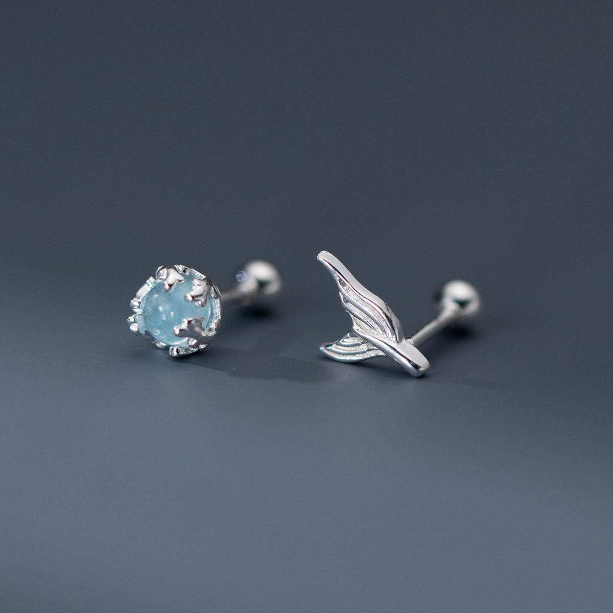 Luxyin Sterling Silver Mermaid Tail Stud Earrings