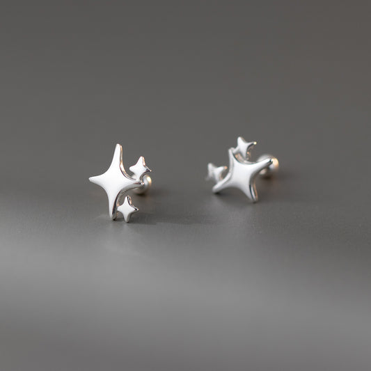 Luxyin S925 Silver Star Stud Earrings - Minimalist Geometric Design