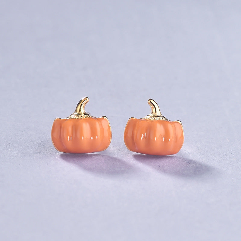 Luxyin S925 Silver Enamel Pumpkin Stud Earrings