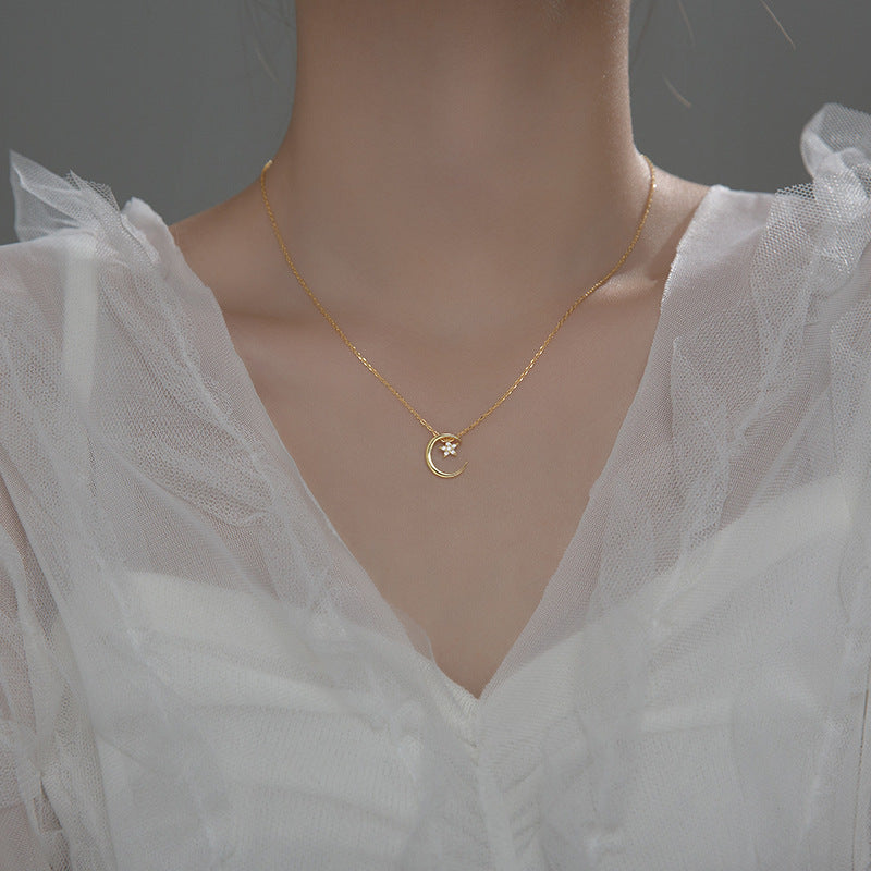 Luxyin Celestial Sparkle: Sterling Silver Star & Moon Necklace ✨