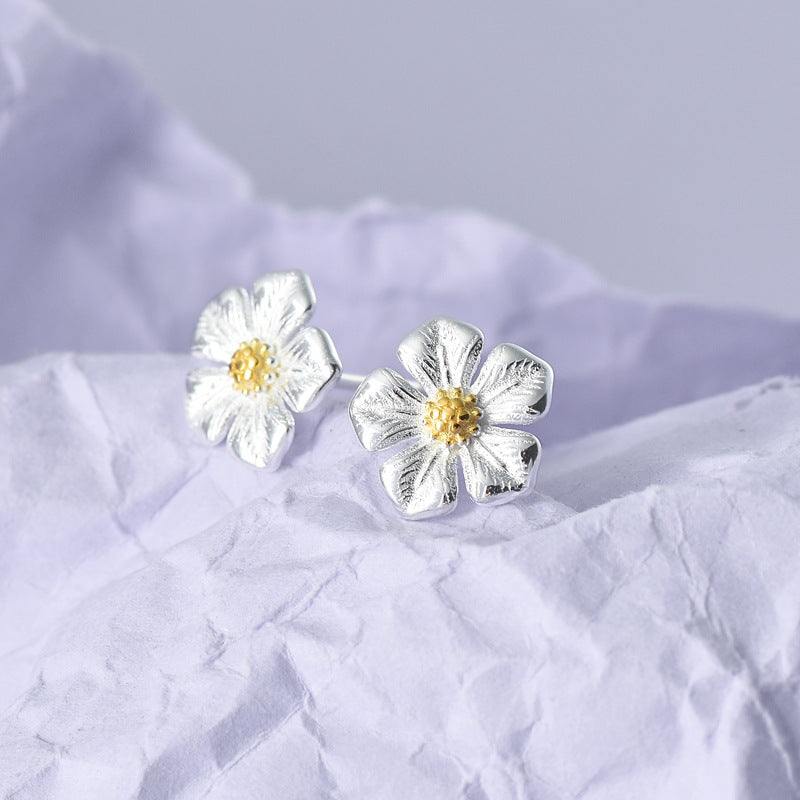 Luxyin 925 Sterling Silver Five-Petal Flower Stud Earrings