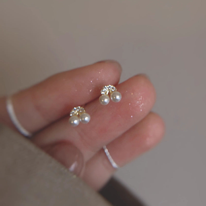 Luxyin S925 Sterling Silver Cherry Stud Earrings with Synthetic Pearl & CZ Accents