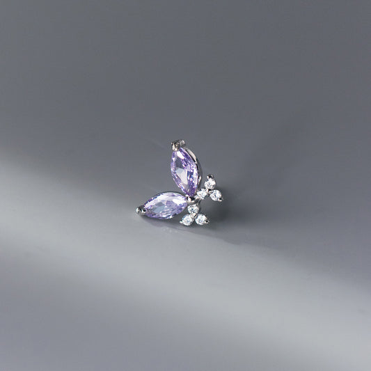 S925 Sterling Silver Purple Zircon Butterfly Stud Earrings