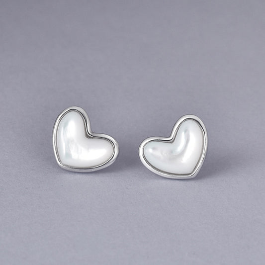 Luxyin S925 Silver Heart Stud Earrings - Mother of Pearl Delight ✨