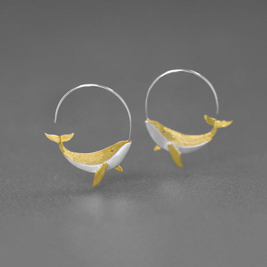 Luxyin Whimsical Whale Earrings: Silver Dreamscape