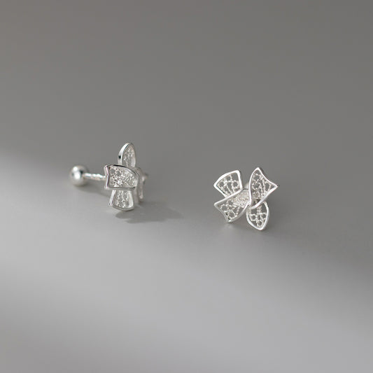 Luxyin 999 Sterling Silver Cute Bow Stud Earrings
