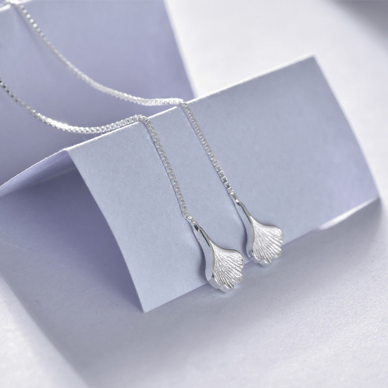 Luxyin S925 Sterling Silver Ginkgo Leaf Dangle Earrings