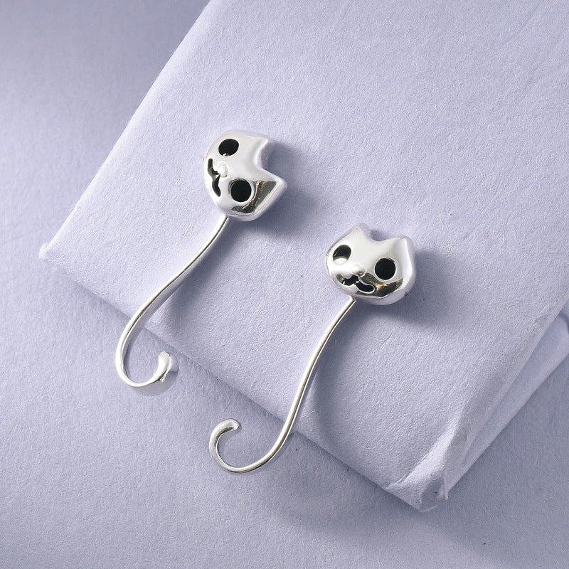 Luxyin Sterling Silver Playful Kitty Stud Earrings