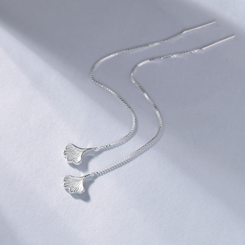 Luxyin S925 Sterling Silver Ginkgo Leaf Dangle Earrings