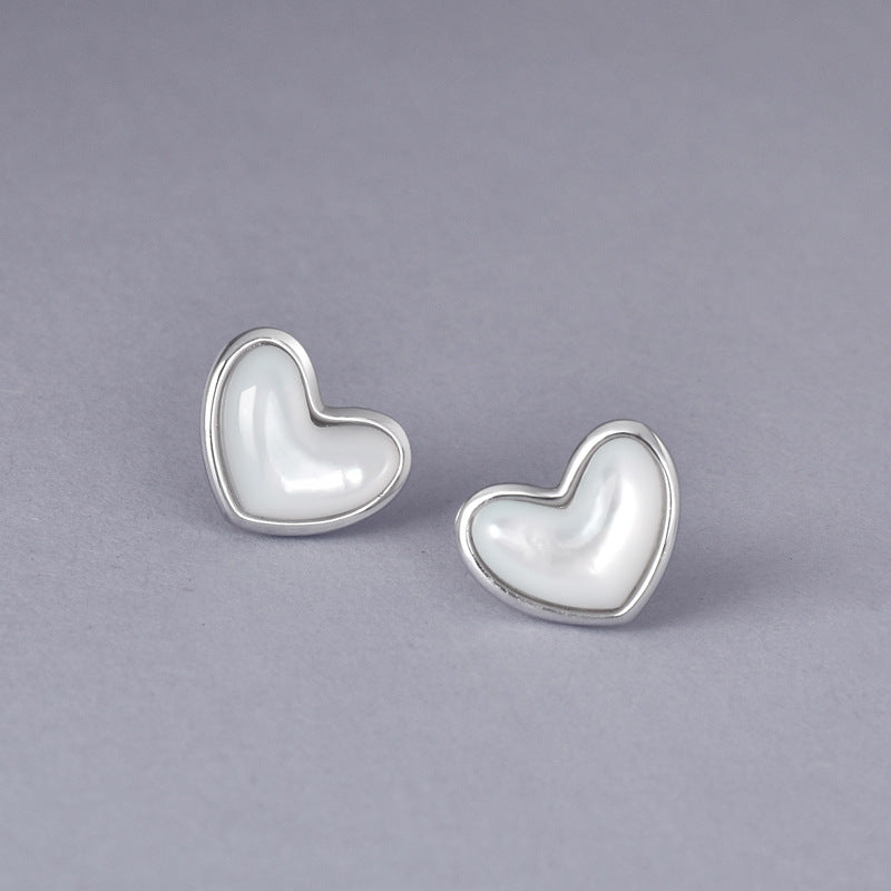 Luxyin S925 Silver Heart Stud Earrings - Mother of Pearl Delight ✨