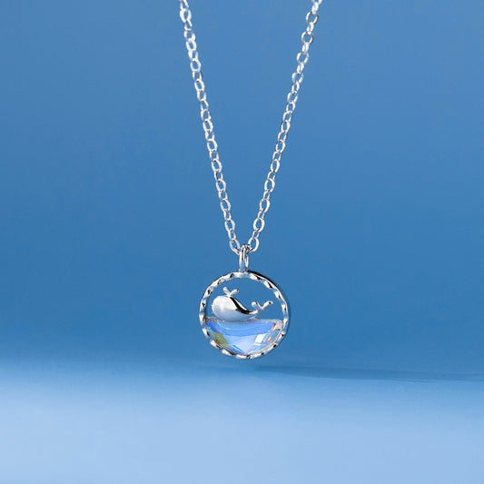 Luxyin S925 Sterling Silver Sparkling Whale Necklace