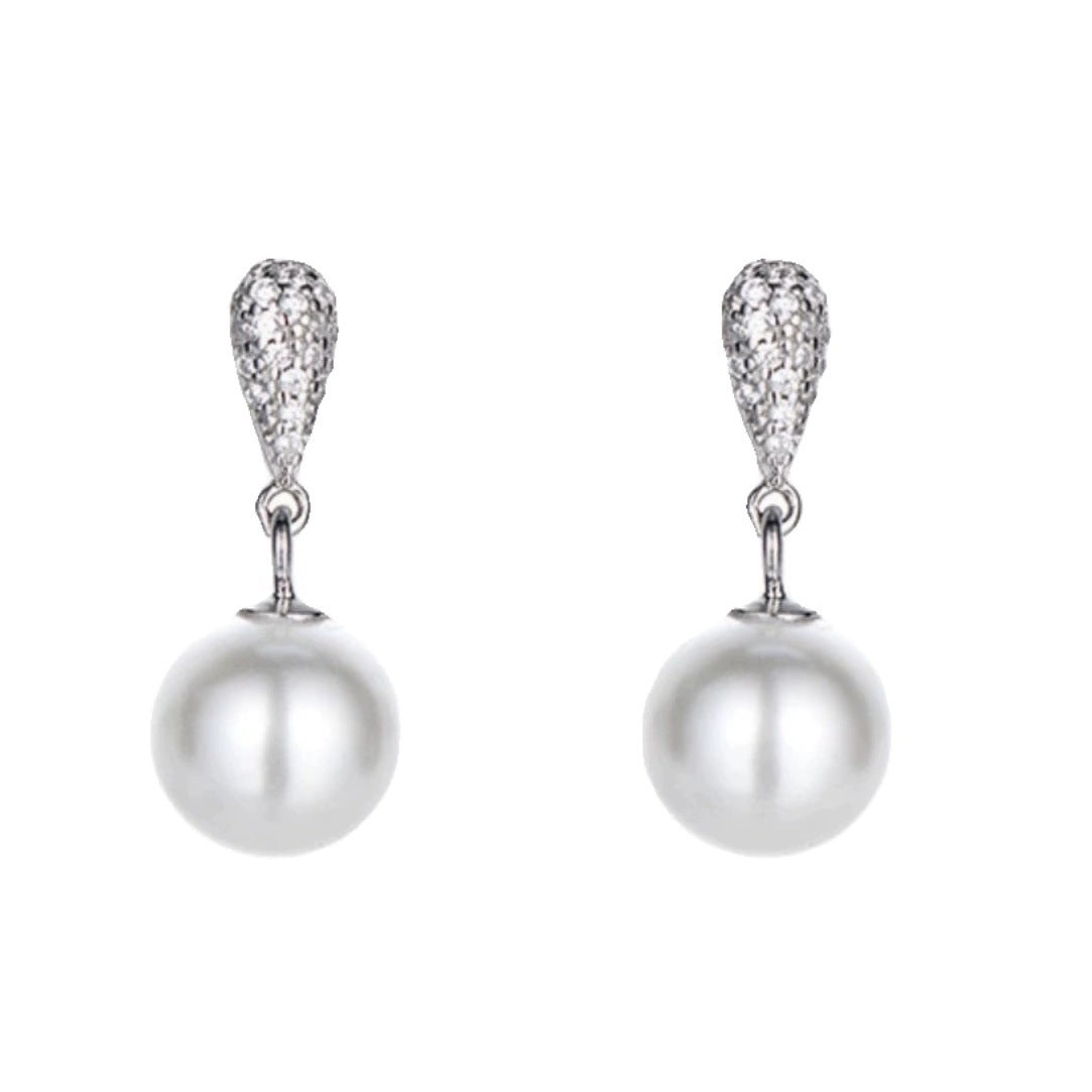 Luxyin S925 Silver Sparkling Teardrop Pearl Stud Earrings