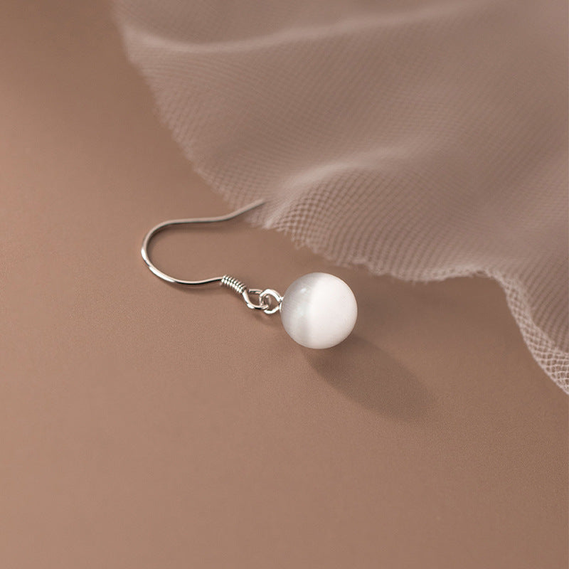S925 Silver Synthetic Moonstone Drop Earrings Korean Minimalist Fresh Summer Style