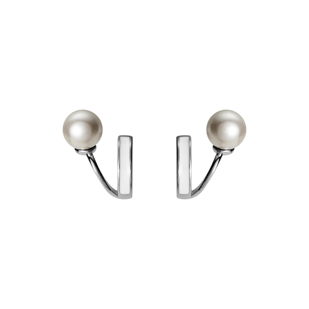 S925 Sterling Silver Double Layer Arc V-Shape Shell Pearl Stud Earrings