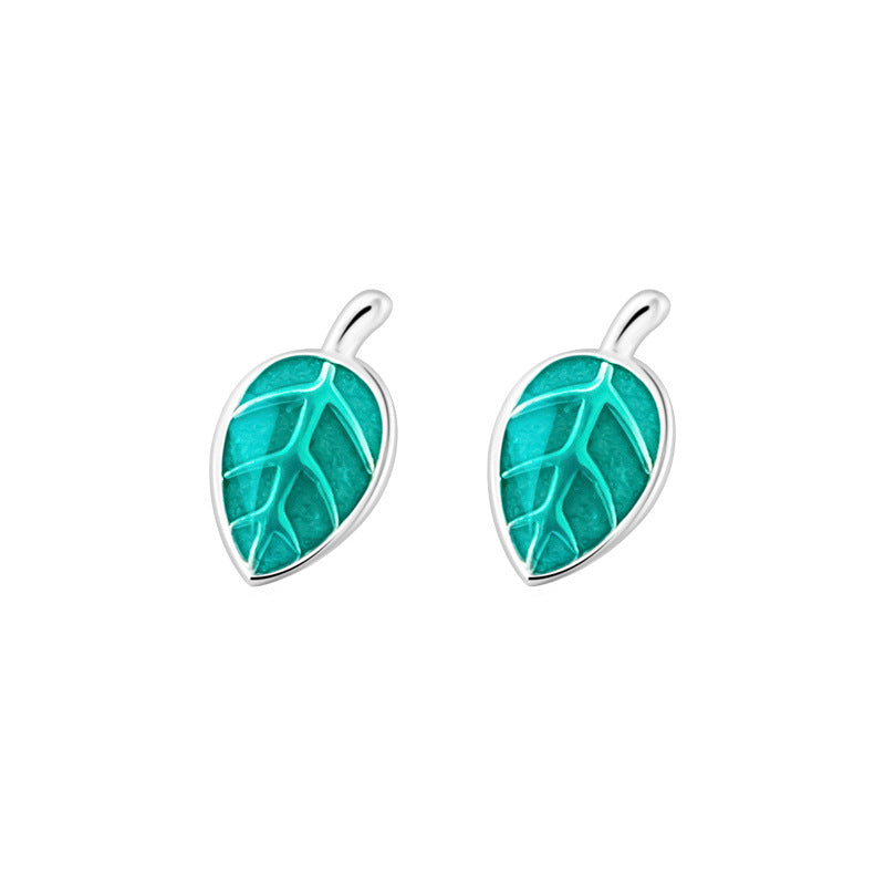Luxyin 925 Sterling Silver Green Leaf Stud Earrings