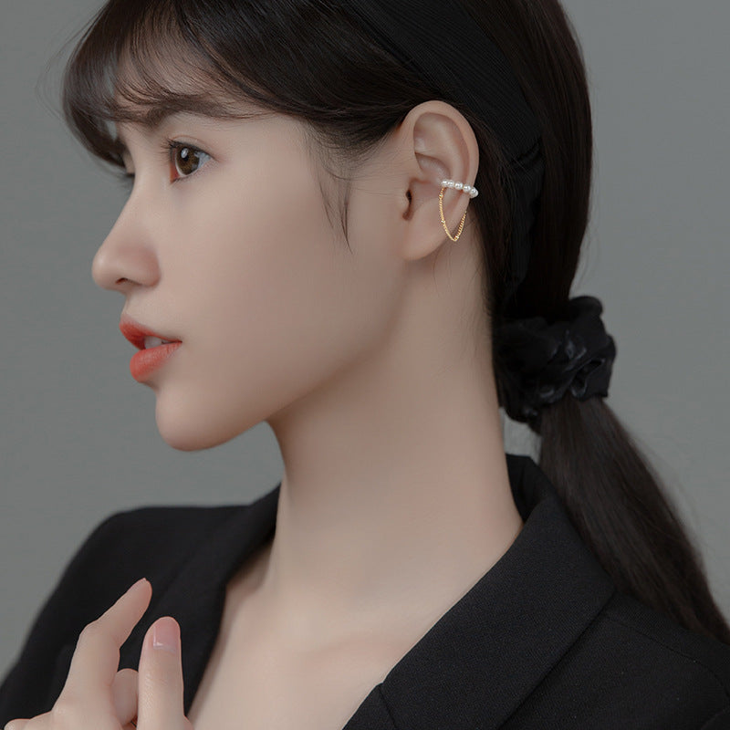S925 Silver No Piercing Pearl Chain Ear Clips