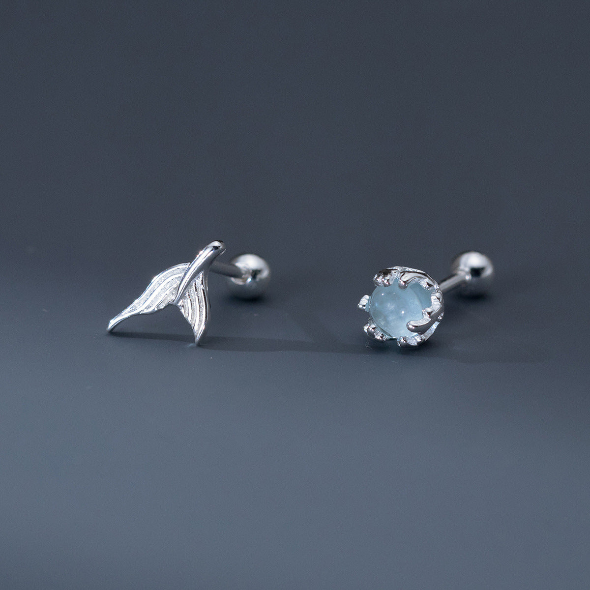 Luxyin Sterling Silver Mermaid Tail Stud Earrings