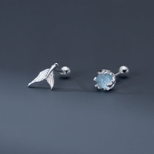 Luxyin Sterling Silver Mermaid Tail Stud Earrings