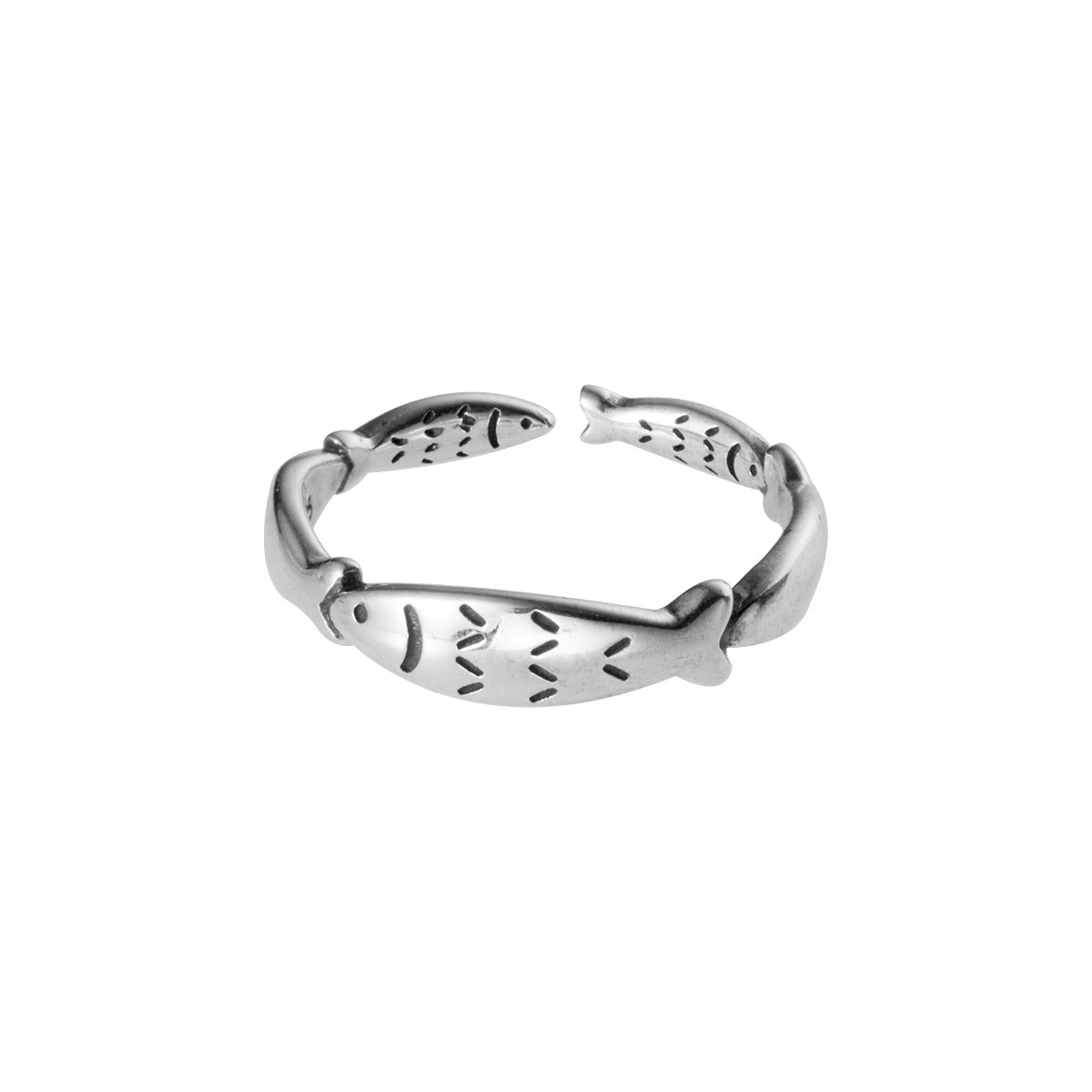S925 Silver Little Fish Adjustable Open Ring Korean Style