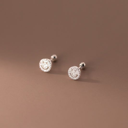Luxyin S925 Silver Smiling Face Stud Earrings - Korean Style