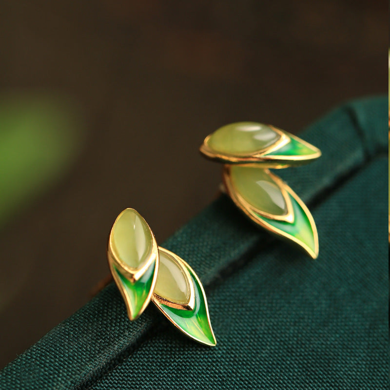 Luxyin Jade Bamboo Stud Earrings