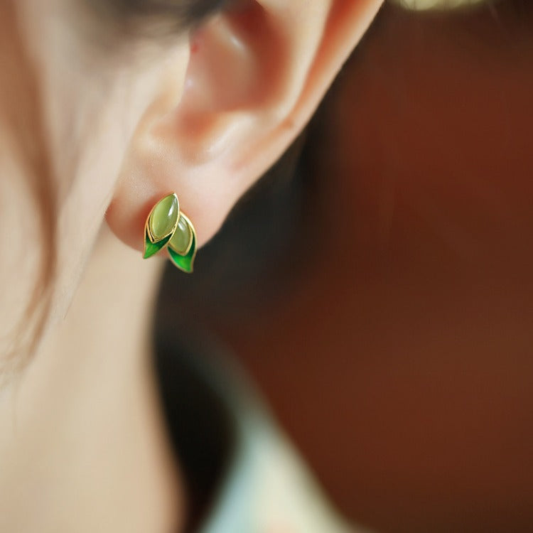 Luxyin Jade Bamboo Stud Earrings